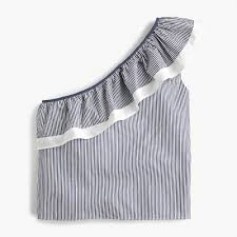 J. CREW ONE-SHOULDER RUFFLE TOP IN STRIPE - Picture 2 of 3